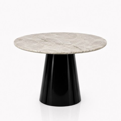 Mesa de Jantar Cone Redondo 160 cm Tampo Mármore Taj Mahal Base Laca Preta