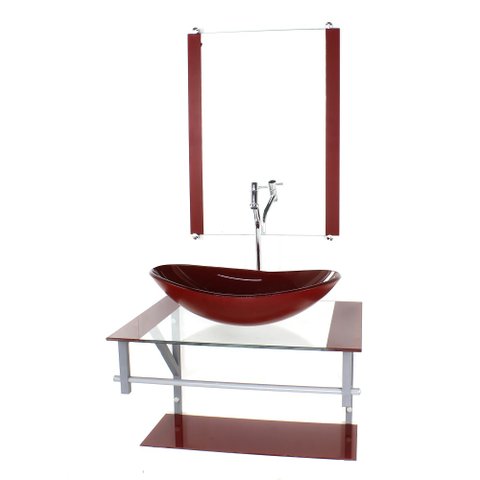 GABINETE DE VIDRO PARA BANHEIRO 60CM AC CUBA OVAL VERMELHO CEREJA COM TORNEIRA CROMADA