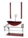 Ver imagem 1 de GABINETE DE VIDRO PARA BANHEIRO 60CM AC CUBA OVAL VERMELHO CEREJA COM TORNEIRA CROMADA