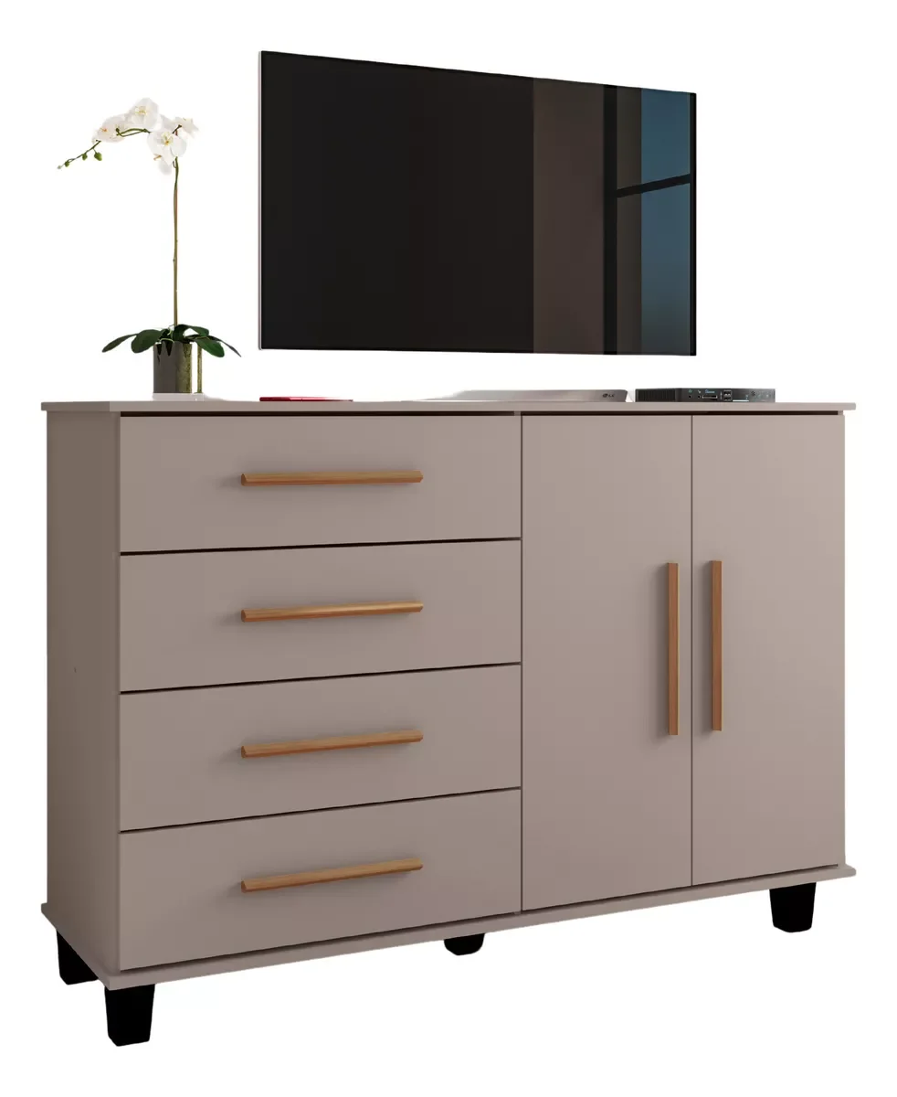 Ver imagem 2 de Cômoda Organizadora Quarto 4 Gavetas 2 Portas Gianduia- Rede Móveis