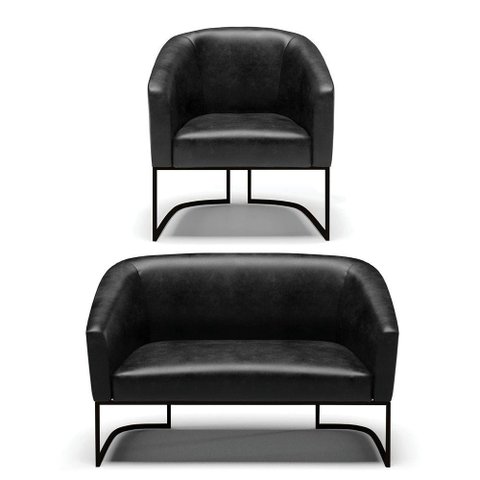Sofá Namoradeira e Poltrona Base Industrial Preto Stella Corano D03 - D'Rossi Cor Preto