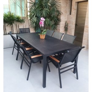 Jogo de Mesa Retangular 1,80x90 Aluminio + 6 Cadeiras Jantar Externa