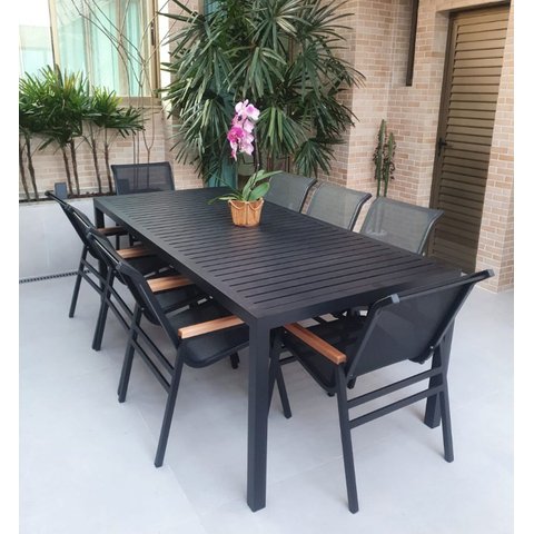 Jogo de Mesa Retangular 1,80x90 Aluminio + 6 Cadeiras Jantar Externa