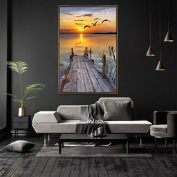 Quadro Decorativo Moderno Ponte Por do Sol Com Moldura e Sem Vidro 90X140 - 2