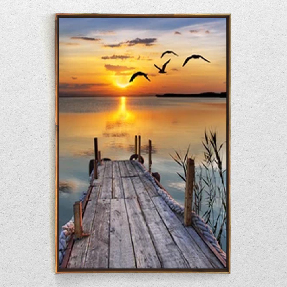 Quadro Decorativo Moderno Ponte Por do Sol Com Moldura e Sem Vidro 90X140