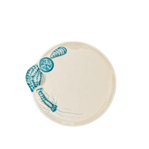 Prato Crustaceo Raso Turquesa em Ceramica Luiz Salvador