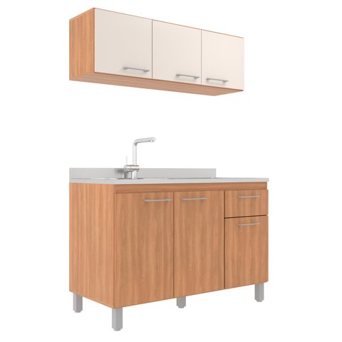 Cozinha Iara Modulada 2 Peças 6 Portas 1 Gaveta Freijó/off White