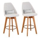 Ver imagem 1 de Kit 02 Banquetas Alta Maya Giratória Com Encosto Gourmet Linho Bege e Almofada Corino Branco - Gat