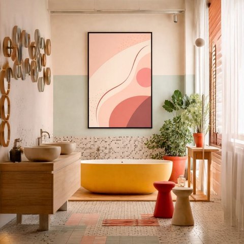 Quadro Canvas Rosa Minimalista 40x30cm Mold Preta