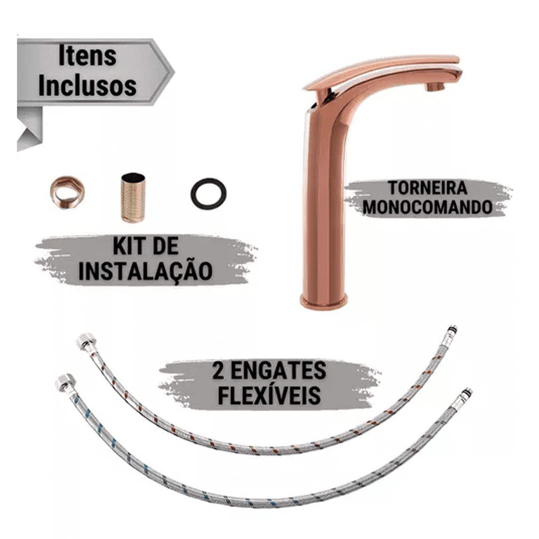 Misturador Monocomando Bica 27 Cm Alta Lavatorio Bancada Rose Gold 75530 - 4