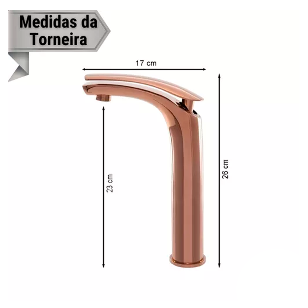 Misturador Monocomando Bica 27 Cm Alta Lavatorio Bancada Rose Gold 75530 - 2