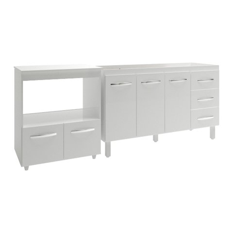 Armário Cozinha Balcão Gabinete de Pia 140 Cm Carine e Balcão para Microondas e Forno Elétrico Amand