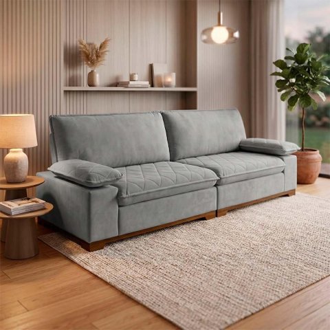 Sofá Siberian 3 Lugares Reclinável 230cm Cinza King House