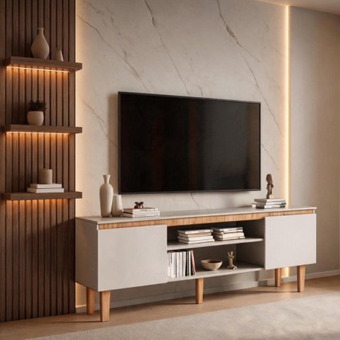 Rack Cava 136cm com Prateleira para TV até 60" Byhouse