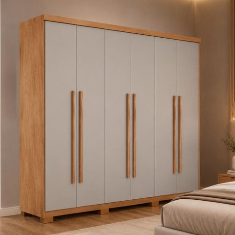 Guarda-Roupa Casal 100% MDF 6 Portas e 2 Gavetas com Pés 180cm Multimóveis CR35518 Madeirado/Off