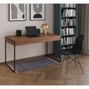 Ver imagem 1 de Mesa De Escritório Industrial Amêndoa 137X53Cm Base Ferro Preto Com 1 Cadeira Preta
