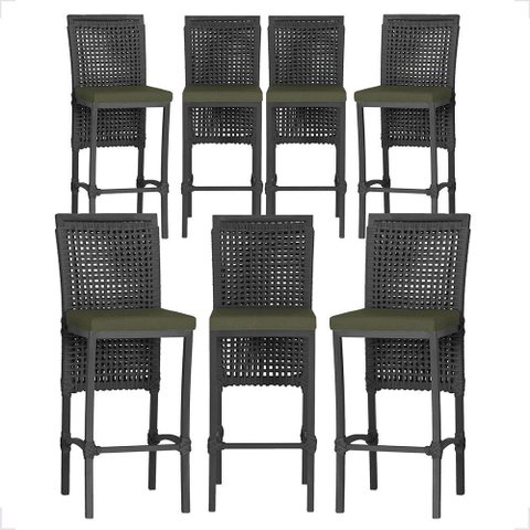 7 Banquetas em Alumínio Roma Preta Corda Náutica Tecido 13