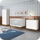 Ver imagem 2 de Quarto de Bebê Berço + Cômoda + Guarda Roupa Branco Classic Pés em Madeira
