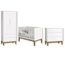 Ver imagem 1 de Quarto de Bebê Berço + Cômoda + Guarda Roupa Branco Classic Pés em Madeira