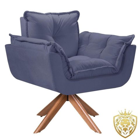 Poltrona Opalla Giratória Madeira Suede D Salla Azul Bic