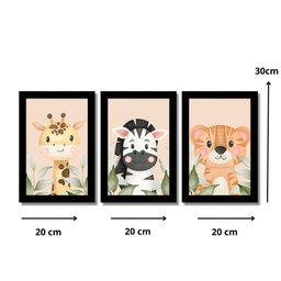 Kit 3 Quadros Safari Aquarela Infantil Quarto Vidro 20x30cm Arte na Arte Safari Aquarela com Vidro M - 2