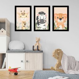 Kit 3 Quadros Safari Aquarela Infantil Quarto Vidro 20x30cm Arte na Arte Safari Aquarela com Vidro M - 4