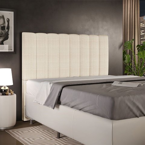 Cabeceira Cama Box Casal 140 Cm Dália W01 Linho Palha - Lyam Decor