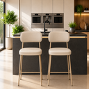 Ver imagem 1 de Kit 2 Banquetas Cozinha Alta 98cm Industrial Camila Aço Dourado com Encosto Off White
