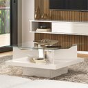 Ver imagem 4 de Mesa de Centro para Sala de Estar Quadrada Tampo de Vidro 70cm Cleo A05 Off White - Lyam Decor