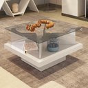 Ver imagem 1 de Mesa de Centro para Sala de Estar Quadrada Tampo de Vidro 70cm Cleo A05 Off White - Lyam Decor