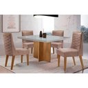 Ver imagem 1 de Conjunto: Mesa Sala Jantar Berlim Curvo 90cm + 4 Cadeiras Dafne Naturale/off White - Linho Capuccino