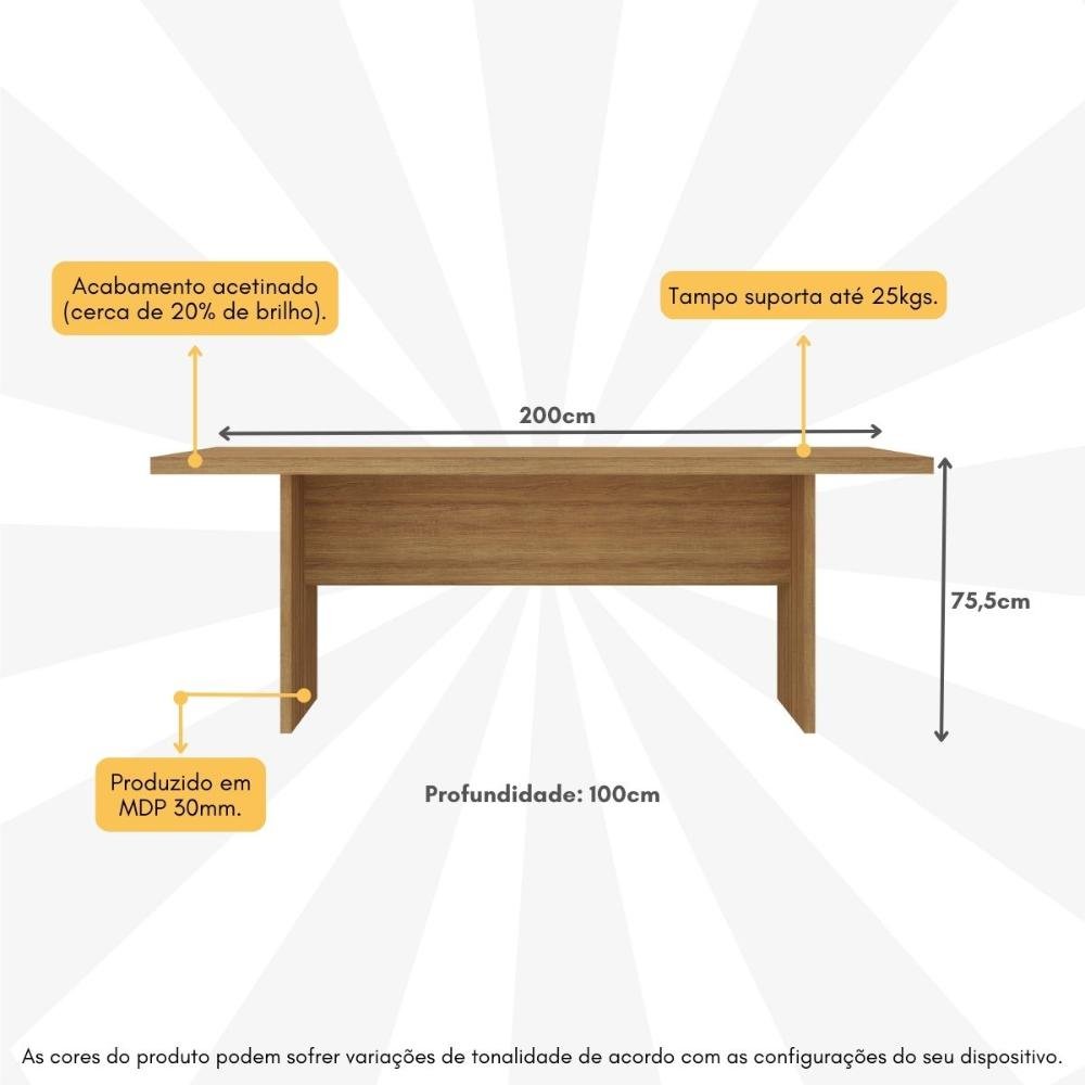 Mesa de Escritório 200cm para Reunião com Tampo 30mm Multimóveis Cr25281 - 3