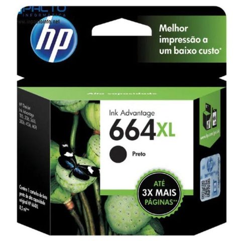 CARTUCHO HP 664XL (F6V31AB) PRETO ORIGINAL