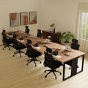 Ver imagem 1 de Mesa Escritório Plataforma 10 Lugares 6 M Pé Metal Nog Pr F5 Cor:nogal com Preto