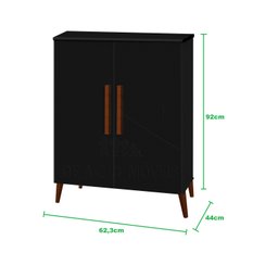 Buffet aparador Colombia 2 portas balcão retrô fechado cor Preto fosco Black PASSE BEM - 3