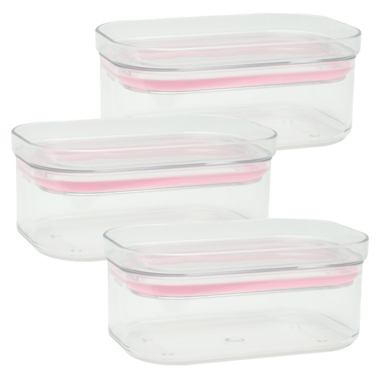 Kit com 3 Potes Herméticos Empilháveis Transparentes 425ml:Rosa