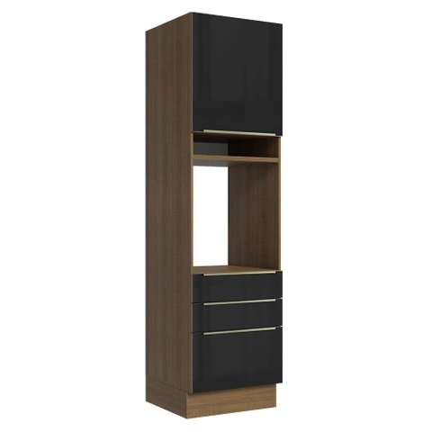 Torre Quente 60 Cm 1 Porta 3 Gavetas Rustic/preto Lux Madesa