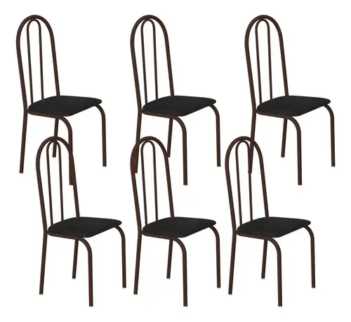 Kit 6 Cadeiras Ubatuba Corino Tempest Preto Tubo Marrom Cafe
