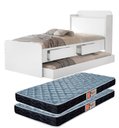Ver imagem 1 de Cama Solteiro Tamires 2 Gavetas Bau Cama Auxiliar 2 Colchão:branco