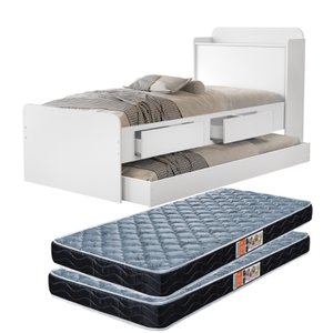 Cama Solteiro Tamires 2 Gavetas Bau Cama Auxiliar 2 Colchão:branco