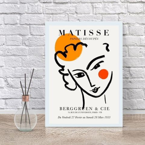 Quadro Poster Matisse Minimalista mulher 33x24cm:madeira Branca