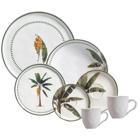 Jogo de Jantar 28 Peças Bio Bananê Orgânico Artesanal Cerâmica Porto Brasil Mesa Posta 4 Pessoas