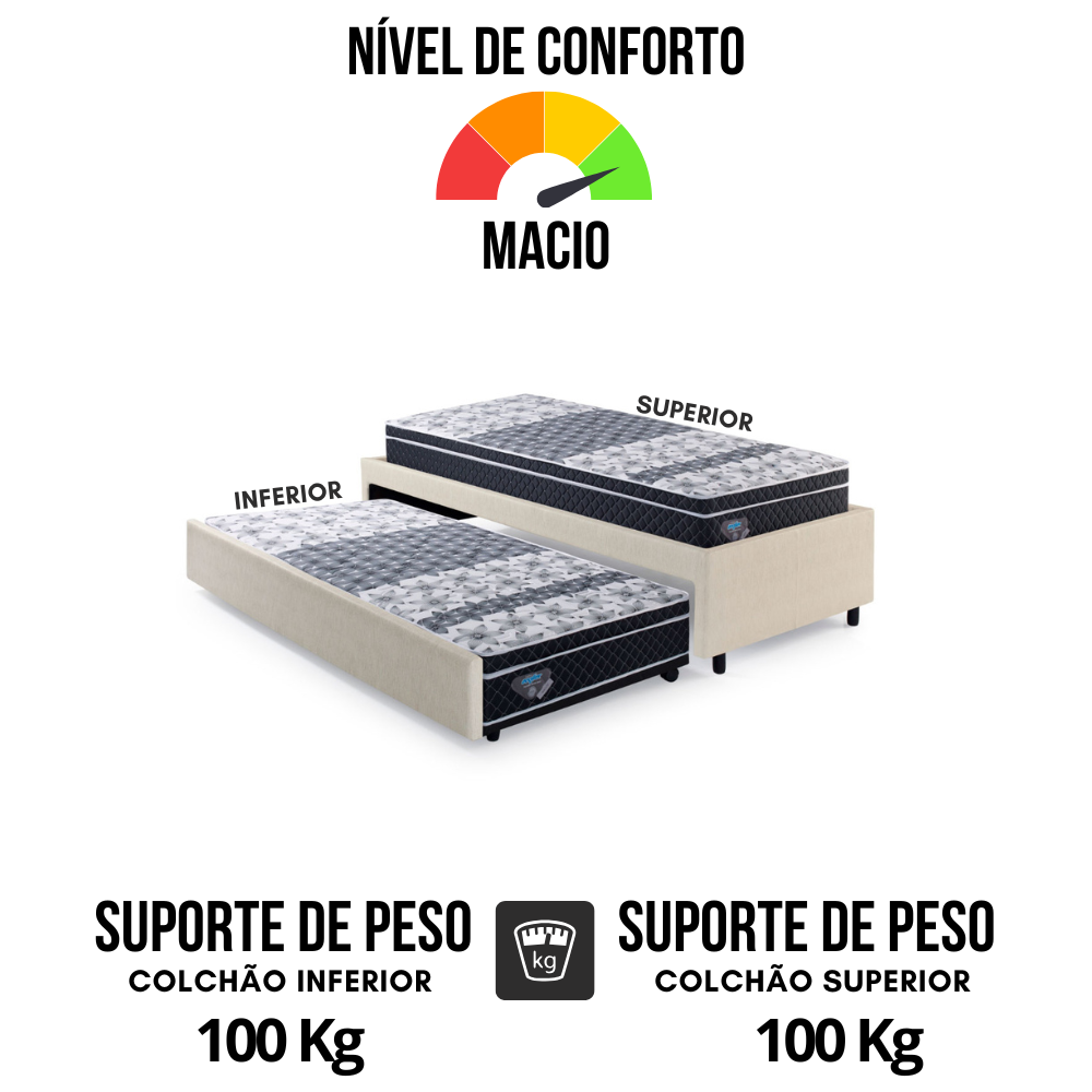 Bicama Box Solteirão Courino Linho Areia 96x203 com Dois Colchões Gransleep Molas Verticoil Ecoflex - 8