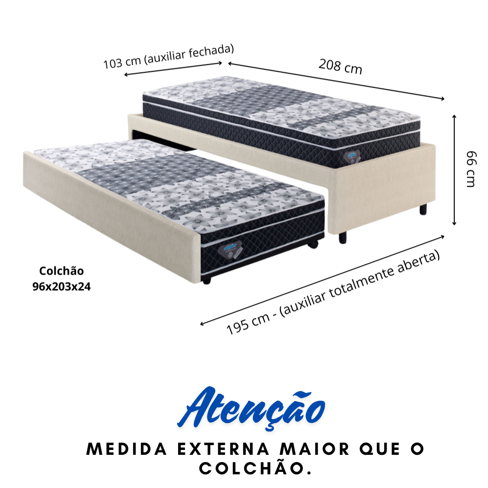 Bicama Box Solteirão Courino Linho Areia 96x203 com Dois Colchões Gransleep Molas Verticoil Ecoflex - 4