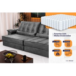 Sofá Retrátil Reclinável 230cm Ascari Suede Velut com molas Ensacadas - King House - 3