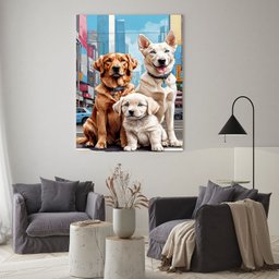 Quadro Decorativo Animais Casal de Cachorros e Um Filhote - 200x120 Cm - 2