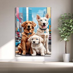 Quadro Decorativo Animais Casal de Cachorros e Um Filhote - 200x120 Cm - 4