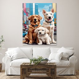 Quadro Decorativo Animais Casal de Cachorros e Um Filhote - 200x120 Cm - 3