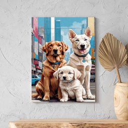 Quadro Decorativo Animais Casal de Cachorros e Um Filhote - 200x120 Cm - 1