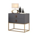 Ver imagem 2 de Mesa De Cabeceira 60cm Unic Pés De Ferro Dourado Puxadores De Couro